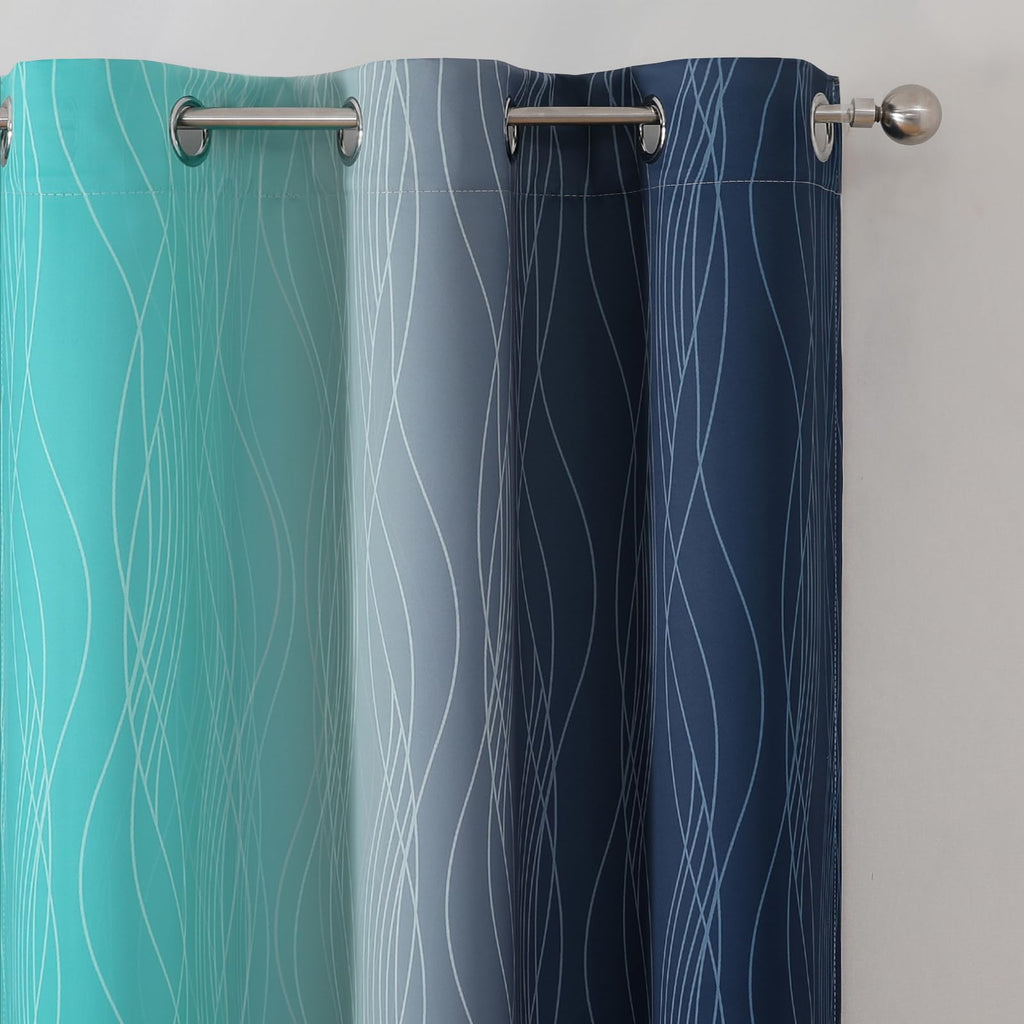 Navy Blue and Teal Gradient Blackout Curtains for Living Room 84 Inch Long