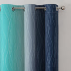 Navy Blue and Teal Gradient Blackout Curtains for Living Room 84 Inch Long