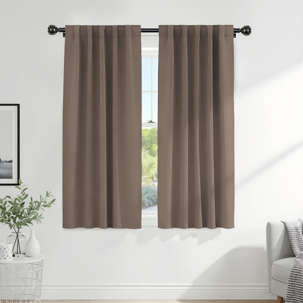 PONY DANCE Blackout Window Drapes - 42 by 72-inch, Mocha Curtain Draperies Light Block Thermal Insulated Curtain Panels Back Tab/Rod Pocket Light Blocking Energy Saving for Bedroom, 2 PCs