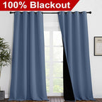 NICETOWN Cold Reducing Curtains, 100% Sun Blocking Curtains, Sound Proof Drapes with Black Backing, Full Light Blocking Panels for Patio Sliding Door (Stone Blue, 1 Pair, 55 inches x 102 inches)