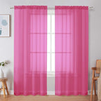 Simplebrand Hot Pink Sheer Curtains 72 Inches Long 2 Panels for Living Room, Rod Pockets Airy Window Treatments Voile Sheer Black Curtains Panels Lightweight for Front Back Patio Glass Door, 42" Width