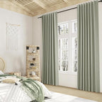 Sage Green 100% Blackout Curtains 45 Inch Length 2 Panels Set for Living Room Bedroom Back Tab Thermal Insulated Black Out Linen Drapes Room Darkening Window Curtains 52x45