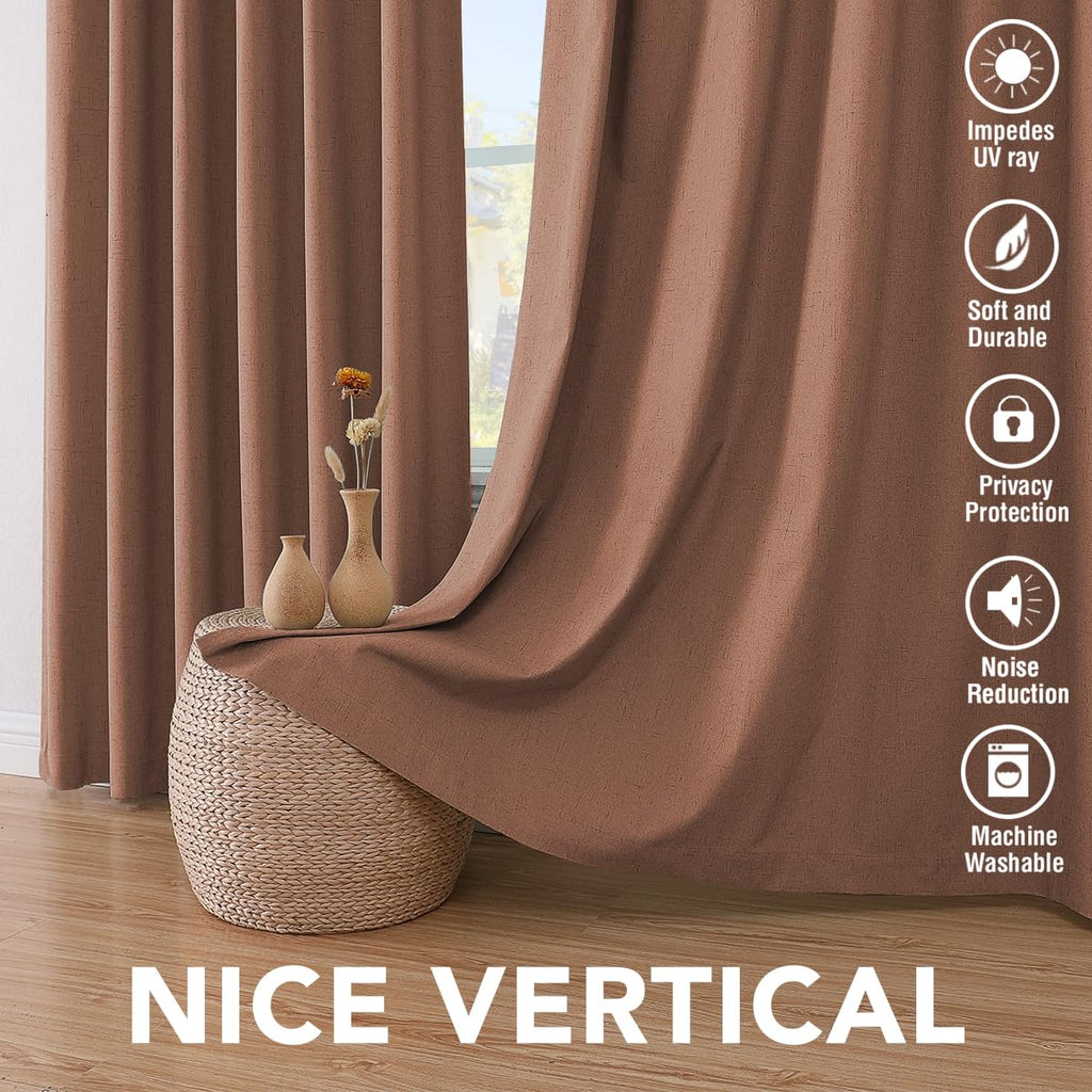 H.VERSAILTEX 100% Blackout Curtains for Bedroom Thermal Insulated Linen Textured Curtains Heat and Full Light Blocking Drapes Living Room Curtains 2 Panel Sets, Washed Spice, 52x72 Inch