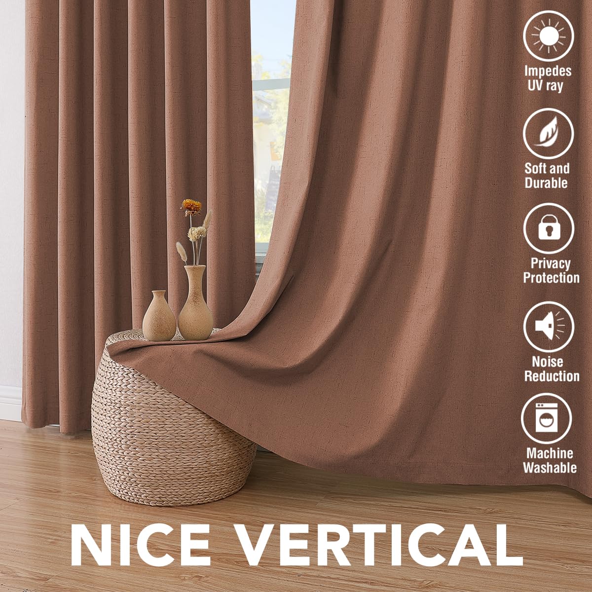 H.VERSAILTEX 100% Blackout Curtains for Bedroom Thermal Insulated Linen Textured Curtains Heat and Full Light Blocking Drapes Living Room Curtains 2 Panel Sets, Washed Spice, 52x72 Inch