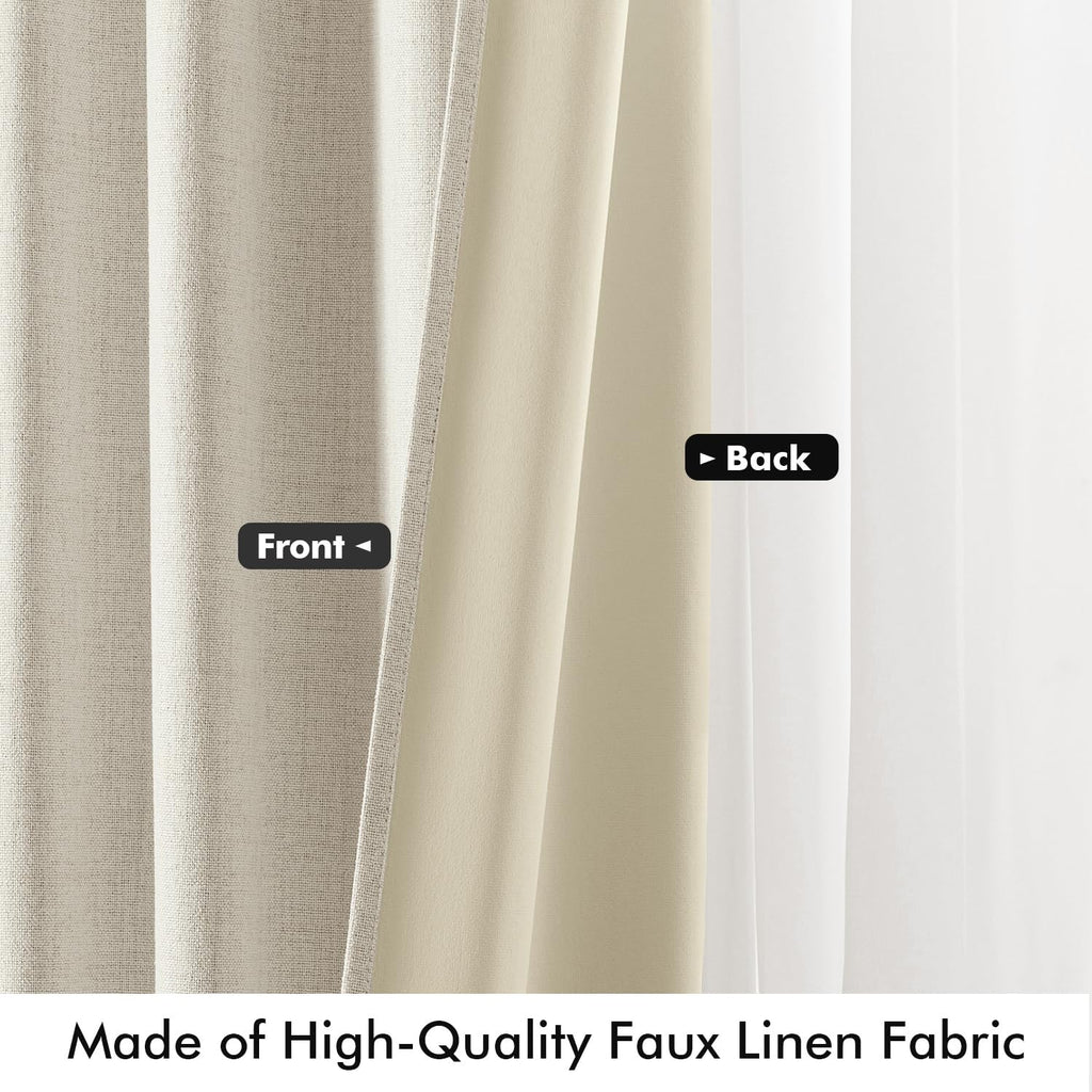 MIULEE 100% Blackout Linen Curtains 42 x 63 Inch Linen Beige 2 Panels