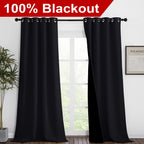 NICETOWN High-End Thermal Curtains, Full Blackout Curtains 90 Inches Long for Dining Room, Soundproof Window Treatment Drapes for Hall Room, Black, 46" Wide Per Panel, Set of 2 Panels