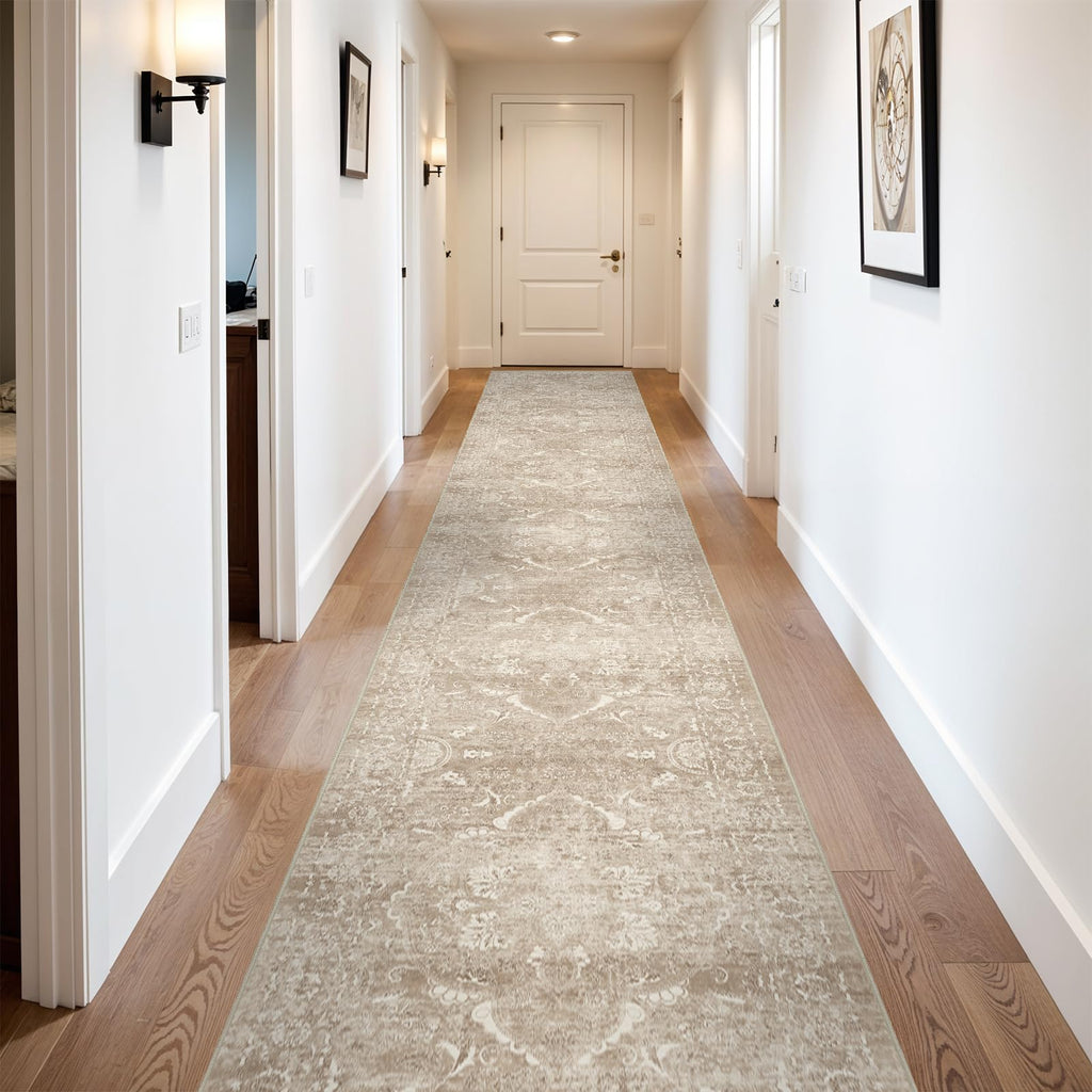 3x20 Washable Runner Rug: Vintage Non Slip Long Hallway Rugs NaturalBeige