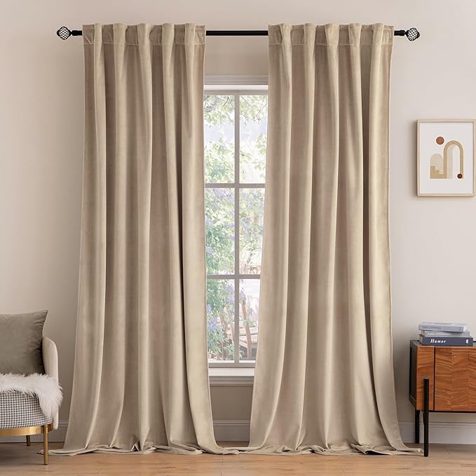 MIULEE Velvet Curtains 108 inches Long 2 Panels - Luxury Blackout Curtains for Bedroom Living Room Thermal Insulated Super Soft Window Drapes Rod Pocket & Back Tab, Camel Beige