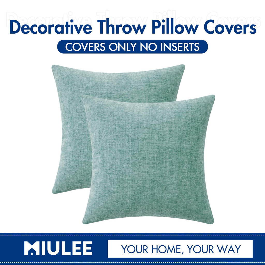 MIULEE Soft Chenille Throw Pillow Covers Aqua Green 18x18 Inch Pack of 2