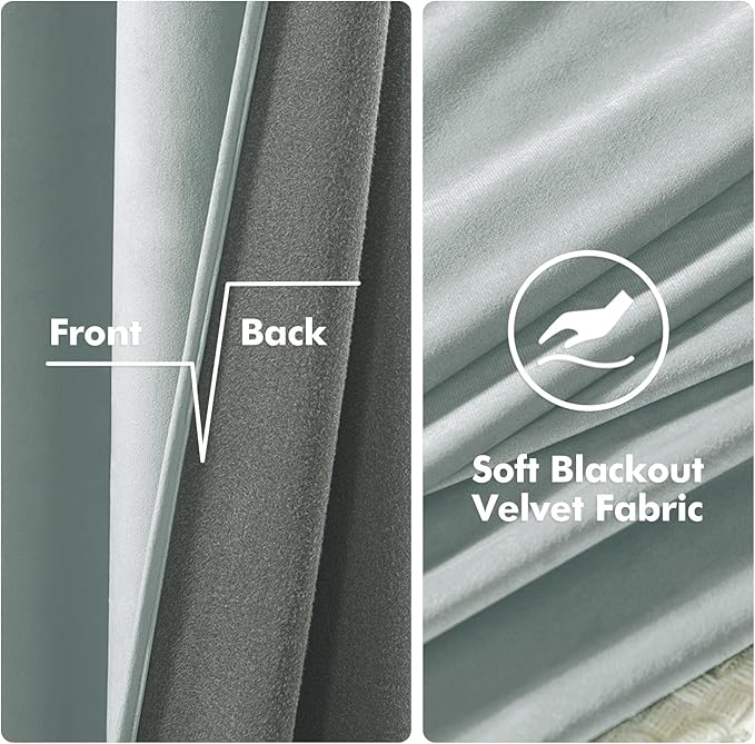 MIULEE Velvet Curtains Misty Blue Elegant Grommet Thermal Insulated Soundproof Room Darkening Curtains/Drapes for Classical Living Room Bedroom Decor 52 x 84 Inch Set of 2