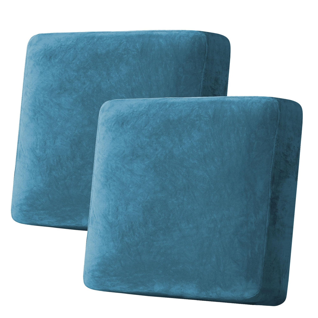 H.VERSAILTEX Velvet Stretch Couch Cushion Cover Plush Cushion Slipcover for Chair Loveseat Sofa Cushion Furniture Protector Seat Cushion Sofa Cover (2 Piece Large Sofa Cushion Covers, Peacock Blue)