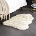Ashler Ultra Soft Faux Fox Fur Rug White Brown Fluffy Area Rug, Carpets Fluffy Rug Chair Couch Cover for Bedroom Floor Sofa Living Room 2 x 3 Feet