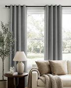 Linen Textured Total Blackout Curtains 84 Inches Long, Grey