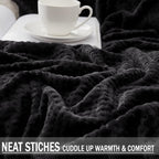 Exclusivo Mezcla Soft Waffle Fleece Bed Blanket Queen Size, Black