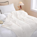Cream White Fleece Throw Blanket 60”×80” for Couch Sofa Bed,Super Soft Cozy Plush Microfiber Flannel Blanket with Stripes Design Lightweight for Adults,Woman,Girls