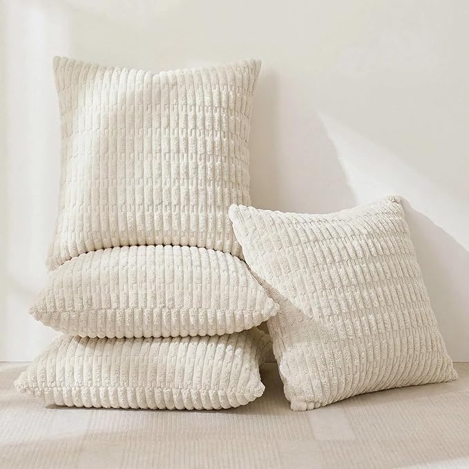 Fancy Homi 4 Packs Decorative Throw Pillow Covers for Living Room Couch Bed, Modern Farmhouse Boho Home Décor Accent Cushion Case, 20" x 20", Cream