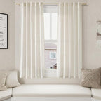 Nanspring Cream Linen Curtains 63 Inch for Bedroom Natural Semi Sheer Light Filtering Boho Curtains Back Tab and Rod Pocket Panels for Living Room 34 x 63 Inch, 2 Panels