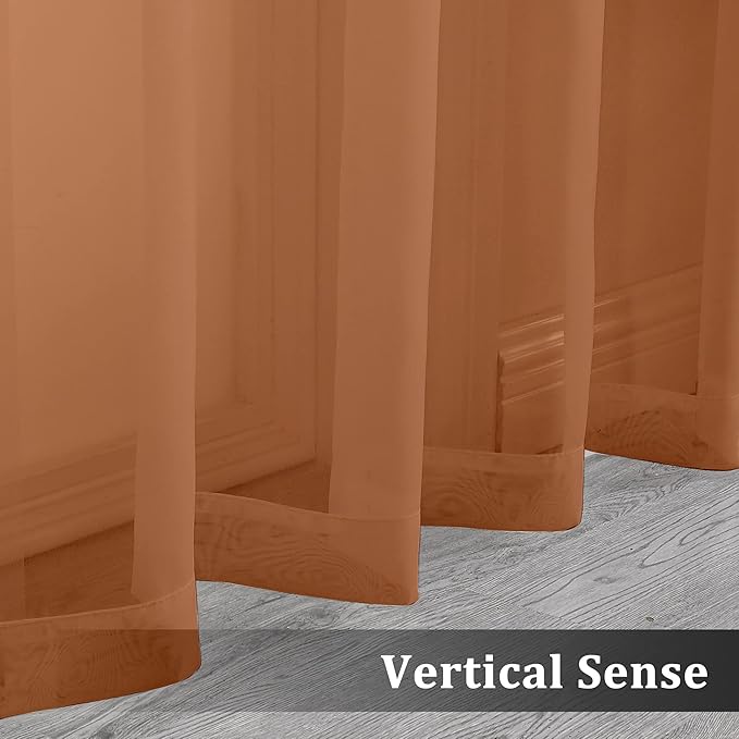 OVZME Orange Sheer Curtains 108 Inches Long, Light Filtering Semi Transparent Lightweight Voile Rod Pocket Window Curtains for Bedroom, Living Room, W42 x L108, Set of 2 Drape Panels
