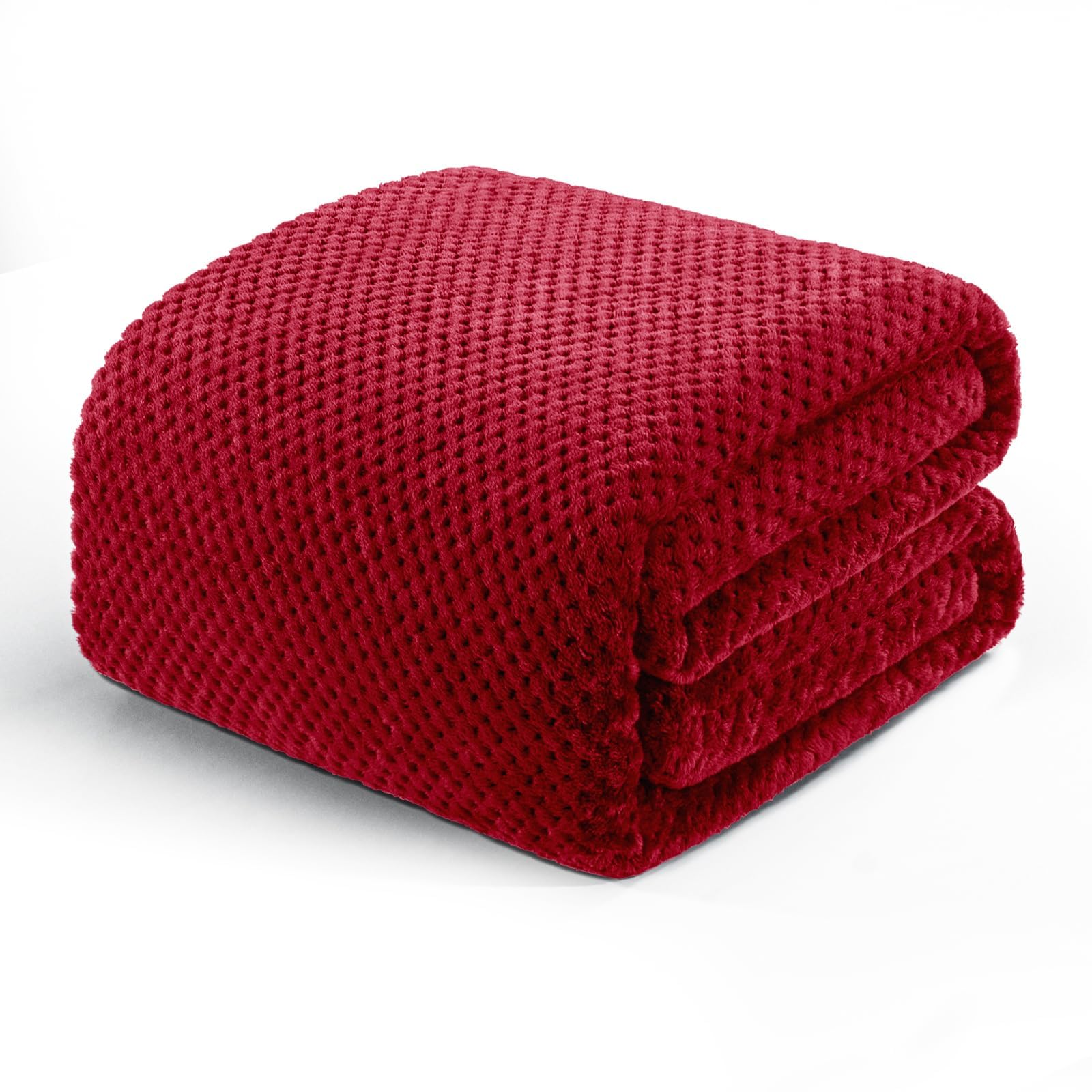 Exclusivo Mezcla Soft Waffle Fleece Bed Blanket Twin XL Size, Deep Red