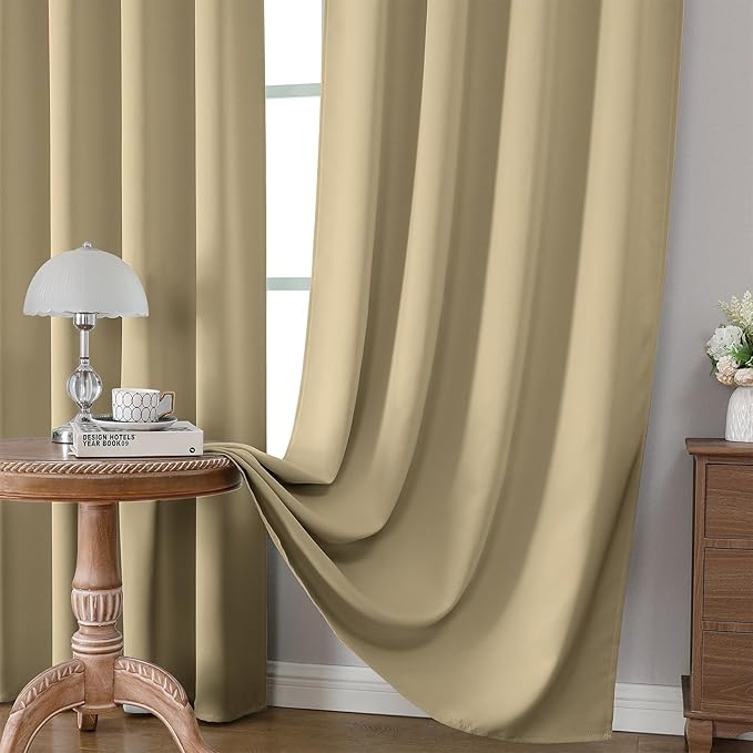 CUCRAF Beige Blackout Curtains Customize, Rod Pocket Room Darkening Curtain for Bedroom Living Room, Thermal Insulated Window Drapes 1 Panel (Custom Size, Color)