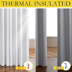 NICETOWN 100% Absolutely Blackout Linen Curtains with Thermal Insulated White Liner, White, W62, 2 Pieces, Noise Reducing Textured Linen Look Curtains for Windows 95 inch Length for Classroom