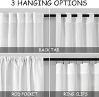 Nanspring White Linen Curtains 84 Inch Length 2 Panels Set for Living Room Back Tab Light Filtering Semi Sheer Curtain for Bedroom Farmhouse Drapes, 40x84 Inch, 2 Panels