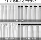 Nanspring White Short Linen Curtains 60 inches Long 2 Panels Set Back Tab Rod Pocket Elegant Farmhouse Style Light Airy Semi Sheer Linen Curtains for Kitchen Bathroom Cafe Loft Room Decorative 52x60