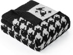 Snuggle Sac Houndstooth Throw Blanket for Couch, Reversible Super Soft Warm Blankets Cozy Knit Fuzzy Plush Lightweight Throws for Sofa, Bed, Camping, Black,50x60 inches