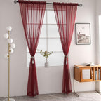 SpaceDresser Basic Rod Pocket Sheer Voile Window Curtain Panels Burgundy 1 Pair 2 Panels 52 Width 63 Inch Long for Kitchen Bedroom Children Living Room Yard(Burgundy,52 W x 63 L)