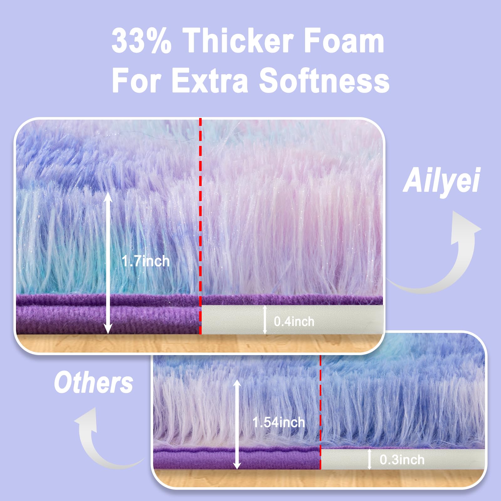 Ailyei Soft Runner Rugs for Bedroom Hallways, 2x4 Purple Rainbow Fluffy Shag Throw Area Rug Non Slip for Bedside Dorm, Long Shaggy Furry Carpet for Nursery Living Room