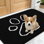 OLANLY Dog Door Mat for Muddy Paws 24x16, Paw Print Design, Absorbs Moisture and Dirt, Absorbent Non-Slip Washable Doormat, Quick Dry Chenille Mud Mat for Dogs, Entry Indoor Entryway Carpet, Black