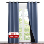 NICETOWN Full Shade Curtain Panels 84 inches Long, Pair of Energy Smart & Noise Blocking Out Blackout Drapes for Guest Room Window, Thermal Insulated Lined Window Dressing (Stone Blue, 37x84)