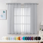 Chyhomenyc Light Grey Sheer Curtains 54 Inch Long 2 Panels, Light Filtering Rod Pocket Voile Short Curtains Drapes for Living Room Bedroom Small Windows, 42Wx54L Inches