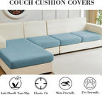 Sofa Covers Couch Covers for Sofa Pet Friendly Couch Cushion Covers Universal Sofa Covers Washable Stretch Slipcovers for Sectional Sofa (Texture Sea Blue, 3 Seats + Chaise Cover)