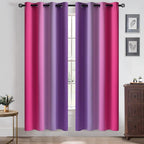 Yakamok Ombre Pink and Purple Curtains for Bedroom, Gradient Room Darkening Curtains, Grommet Thermal Insulated Light Blocking Window Drapes/Curtain for Living Room,52 x 72 Inch,2 Panels
