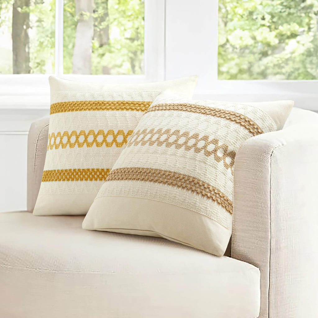 MIULEE Set of 2 Mustard Yellow Boho Decorative Pillow Covers 20x20 Inch