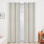 Deconovo Beige Blackout Curtains, Room Darkening Curtain, Thermal Insulated Soundproof Drapes, Silver Wave Dots Print, 38 x 84 Inch, Machine Washable Window Panels for Living Room Bedroom, Set of 2