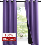 NICETOWN 100% Blackout Short Curtains with Black Liners, 2 Panels, 37" W by 60" L, Lilac Purple, Thermal Insulated Full Blackout 2-Layer Lined Drapes, Energy Efficiency Window Draperies for Bedroom