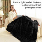 HIMEET Black Ribbed Queen Size Blanket for Bed - 300GSM Lightweight Fleece Blanket for Men Women, Large Cozy Sofa Couch Cover Bed Blankets Gifts, Striped Spring Home Room Decor, Black, 90x90 Inches