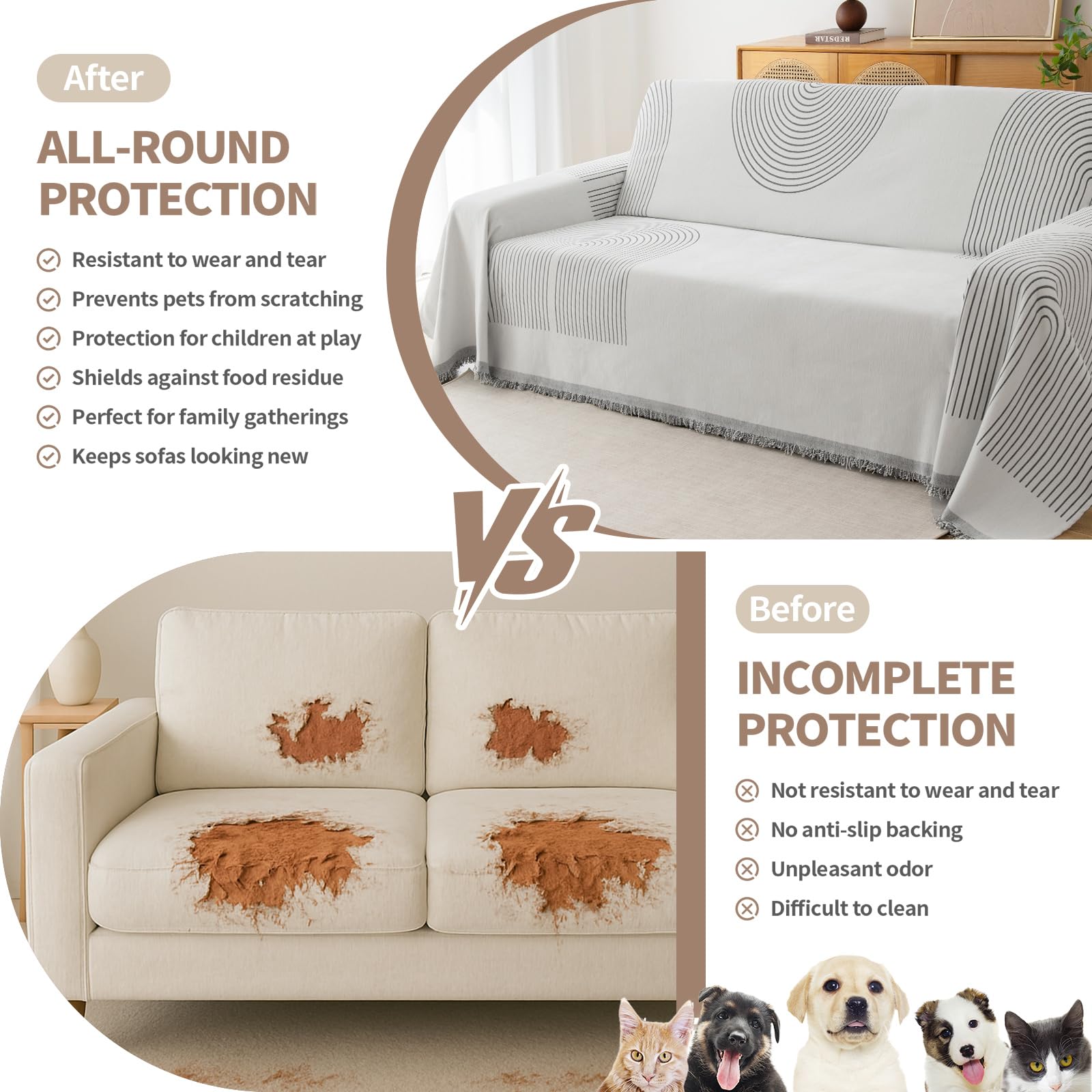 KaviKon Couch Cover for Sofa, Boho Sofa Covers Washable 3 Cushion for Dogs