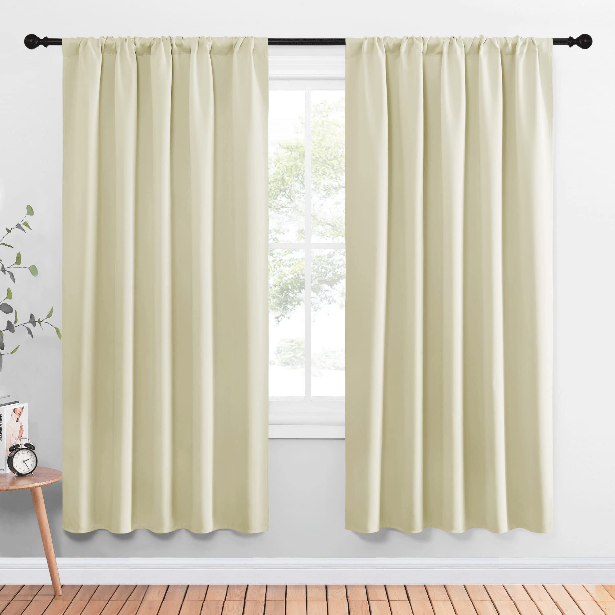 NICETOWN Living Room Curtains, Home Decorations Thermal Insulated Solid Rod Pocket Blackout Drapes for Cafe (Beige, One Pair, 52 x 72-inch)