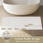 RESARE Waffle Bath Mat for Bathroom, Super Absorbent Bathroom Rugs Non Slip Machine Washable, Ultra Soft Quick Dry Boho Bath Rugs with Tassels for Floor, Upgraded Bordered Design, 18"x30" White