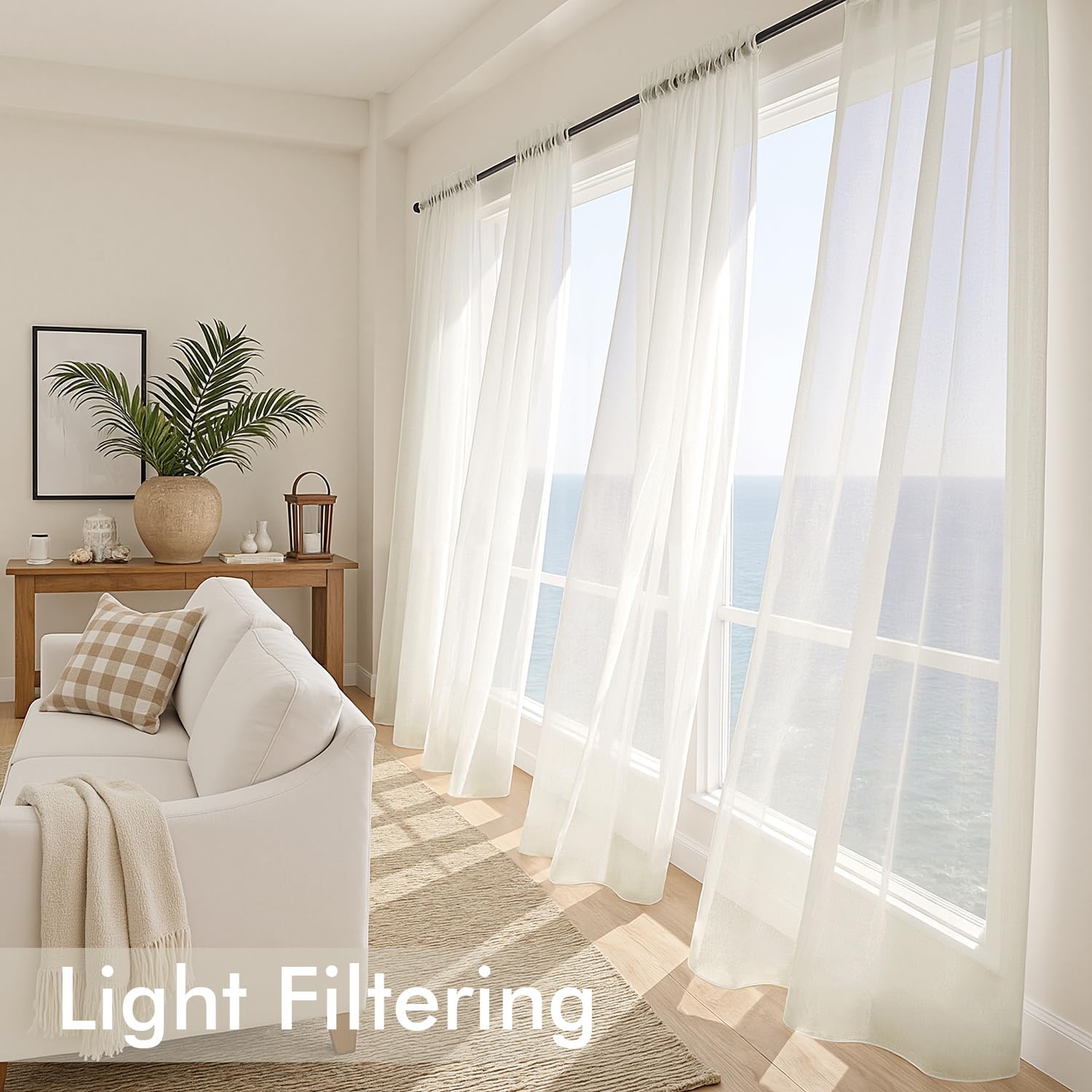 MIULEE Ivory Sheer Curtains 84 Inches Long 4 Panels 42 x 84 Inches