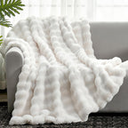 Cozy Bliss Cow Print Faux Fur Throw Blanket for Couch, Fuzzy Soft Plush Thick Bubble Blanket for Sofa Bedroom Living Room, 50x60 Inches
