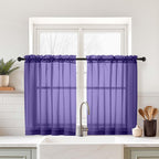Ebesto Purple Small Sheer Curtains 2 Panels Set, Kitchen Curtains 36 Inch Length, Elegant Light Filtering Short Window Drapes for Living Room Bedroom, Dual Rod Pocket Design, 2x42Wx36L Inches