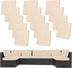 14Pcs Stretch Patio Cushion Covers,Outdoor Couch Covers Replacement,Outdoor Couch & Sofa Slipcovers,for Patio Furniture Cushion Covers,Washable Reusable Furniture Protector (Beige,Cover Only)