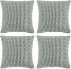 Fancy Homi 4 Packs Grey Blue Decorative Throw Pillow Covers 22x22 Inch for Living Room Couch Bed Sofa, Rustic Farmhouse Boho Home Decor, Soft Striped Corduroy Square Cushion Case 55x55 cm