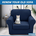 XINEAGE 2026 New 2 Pieces Chair Covers with Arms Super Stretch Chair Slipcover for Living Room Pet Dog Universal Slip Cover Anti Slip Armchair Furniture Protector (Navy Blue), 31"-46"(1 Cushion)