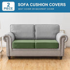 Couch Cover Stretch Velvet Sofa Cushion Cover 2-Piece - Elastic Washable Slipcover for Seat or Backrest, Couch Seat Covers for Sofas (Avocado Green)