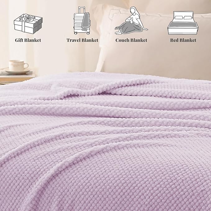 Whale Flotilla Twin Size Fuzzy Fleece Blanket for Bed, 60x80 Inch Fluffy Warm Soft Jacquard Blankets for All Season, Lightweight and Cozy, Lilac